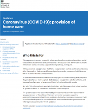 Coronavirus (COVID-19): providing home care [Updated 2nd September 2020]